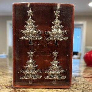 Lenox Silver Holiday Tree Napkin Rings NIB